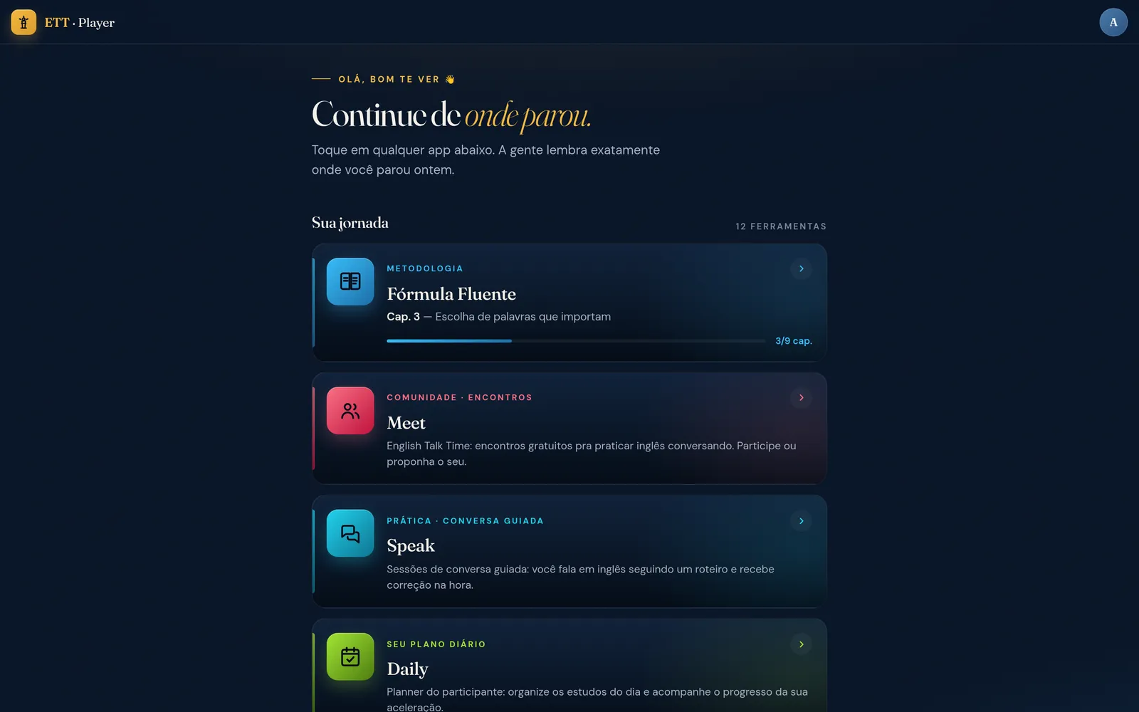 ETT Player — app com as ferramentas de apoio dos participantes do ETT